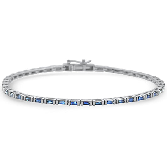 Muse Jewelry 2.54ct G SI 14K White Gold Blue Sapphire Gemstones Bracelet 7" Long