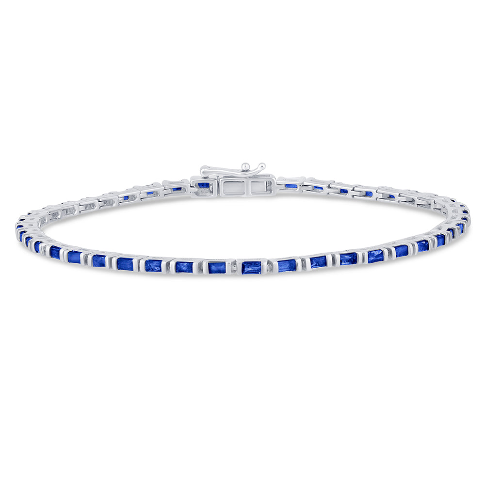 Muse Jewelry 2.54ct G SI 14K White Gold Blue Sapphire Gemstones Bracelet 7" Long