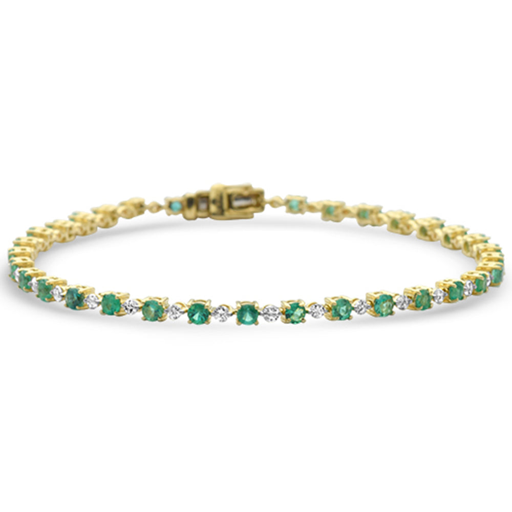 Muse Jewelry 2.83ct G SI 14K Yellow Gold Diamond & Natural Emerald Gemstones Bracelet 7" Long