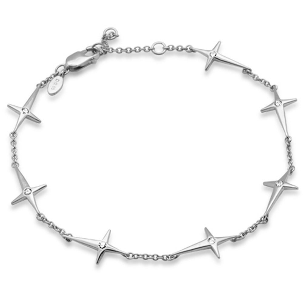 Muse Jewelry .10ct G SI 14K White Gold Diamond Thin Sideways Cross Bracelet 6.25+1" Ext Long