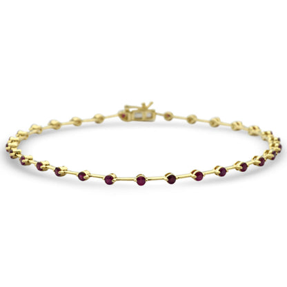 Muse Jewelry 1.55ct G SI 14K Yellow Gold Diamond & Ruby Gemstones Bracelet 8" Long