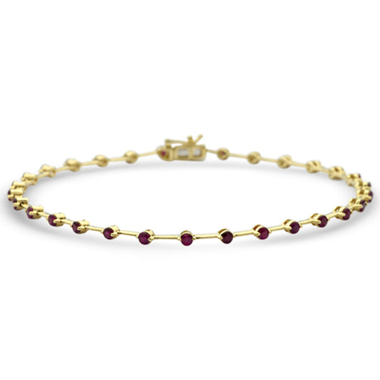 Muse Jewelry 1.55ct G SI 14K Yellow Gold Diamond & Ruby Gemstones Bracelet 8" Long