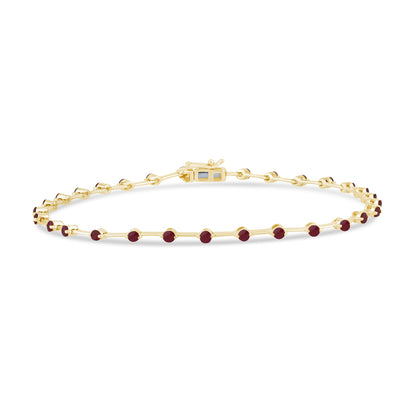 Muse Jewelry 1.55ct G SI 14K Yellow Gold Diamond & Ruby Gemstones Bracelet 8" Long