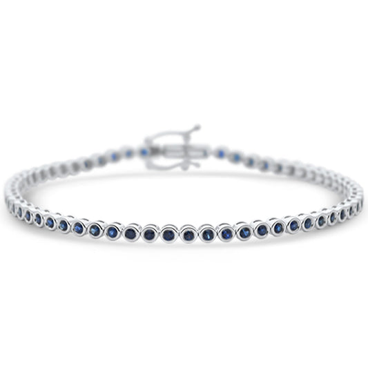 Muse Jewelry 1.89ct G SI 14K White Gold Diamond Bezel Set Blue Sapphire Gemstones Tennis Bracelet 7" Long