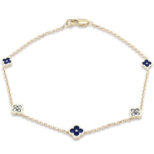 Muse Jewelry .51ct G SI 14K Yellow Gold Diamond & Blue Sapphire Gemstones Flower Bracelet 7" Long