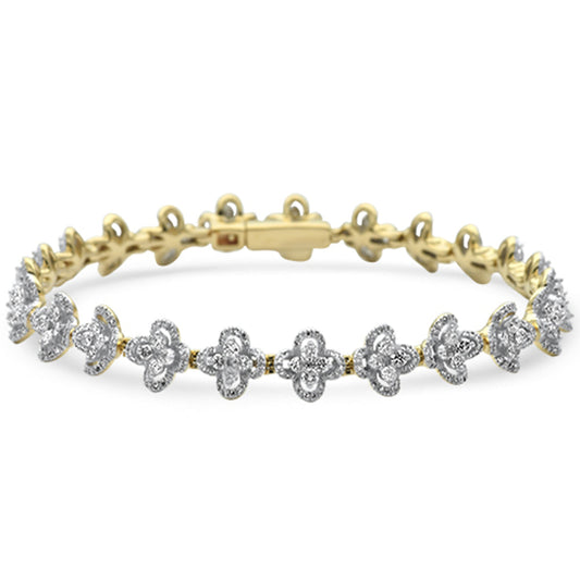 Muse Jewelry 2.91ct G SI 14K Yellow Gold Diamond Flower Bracelet 7" Long