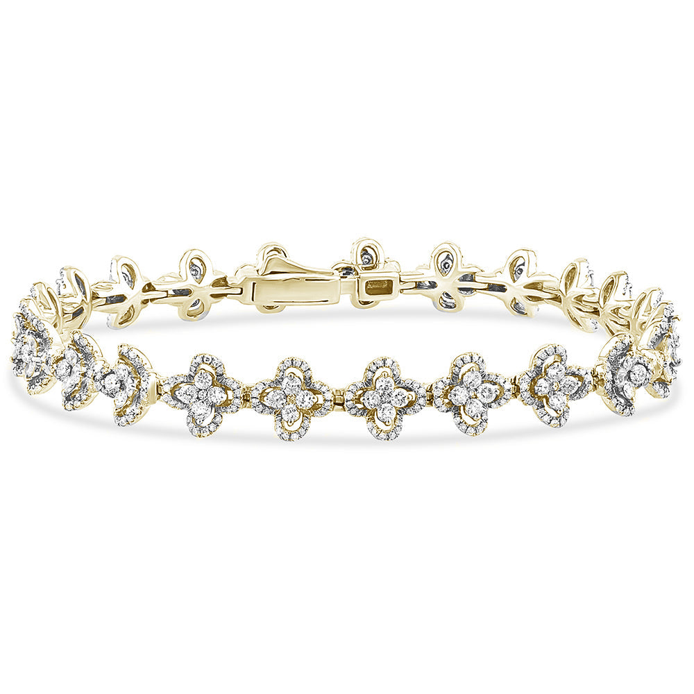 Muse Jewelry 2.91ct G SI 14K Yellow Gold Diamond Flower Bracelet 7" Long