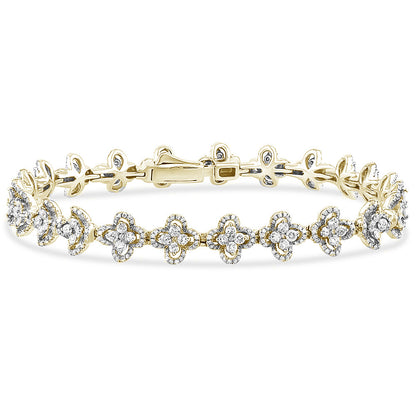 Muse Jewelry 2.91ct G SI 14K Yellow Gold Diamond Flower Bracelet 7" Long