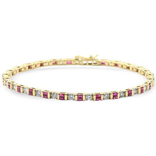 Muse Jewelry 3.15ct G SI 14K Yellow Gold Diamond Ruby Gemstones Bracelet 7" Long