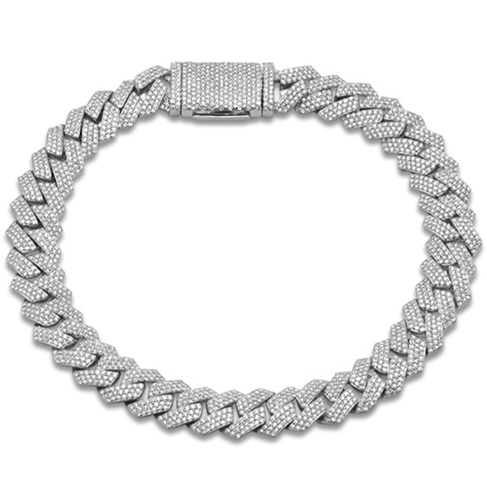 Muse Jewelry 9MM 3.33ct G SI 14K White Gold Diamond Square Cuban Bracelet 8" Long