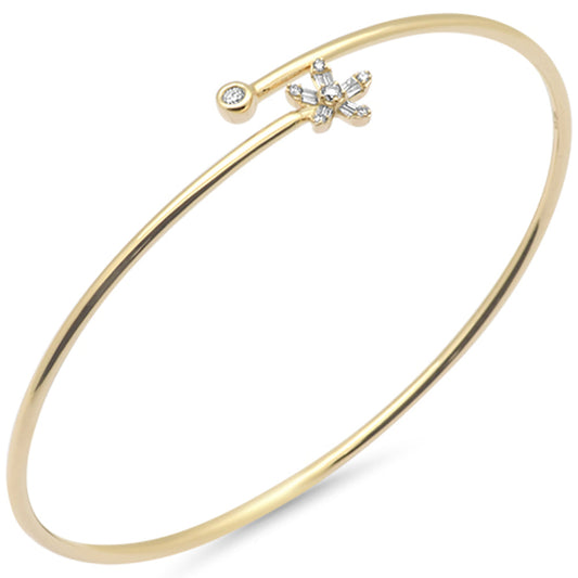 Muse Jewelry .14ct G SI 14K Yellow Gold Diamond Flower Open Bangle Bracelet