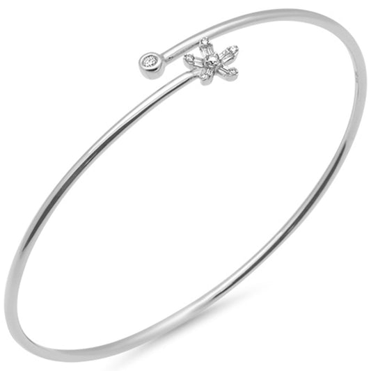 Muse Jewelry .16ct G SI 14K White Gold Diamond Flower Open Bangle Bracelet