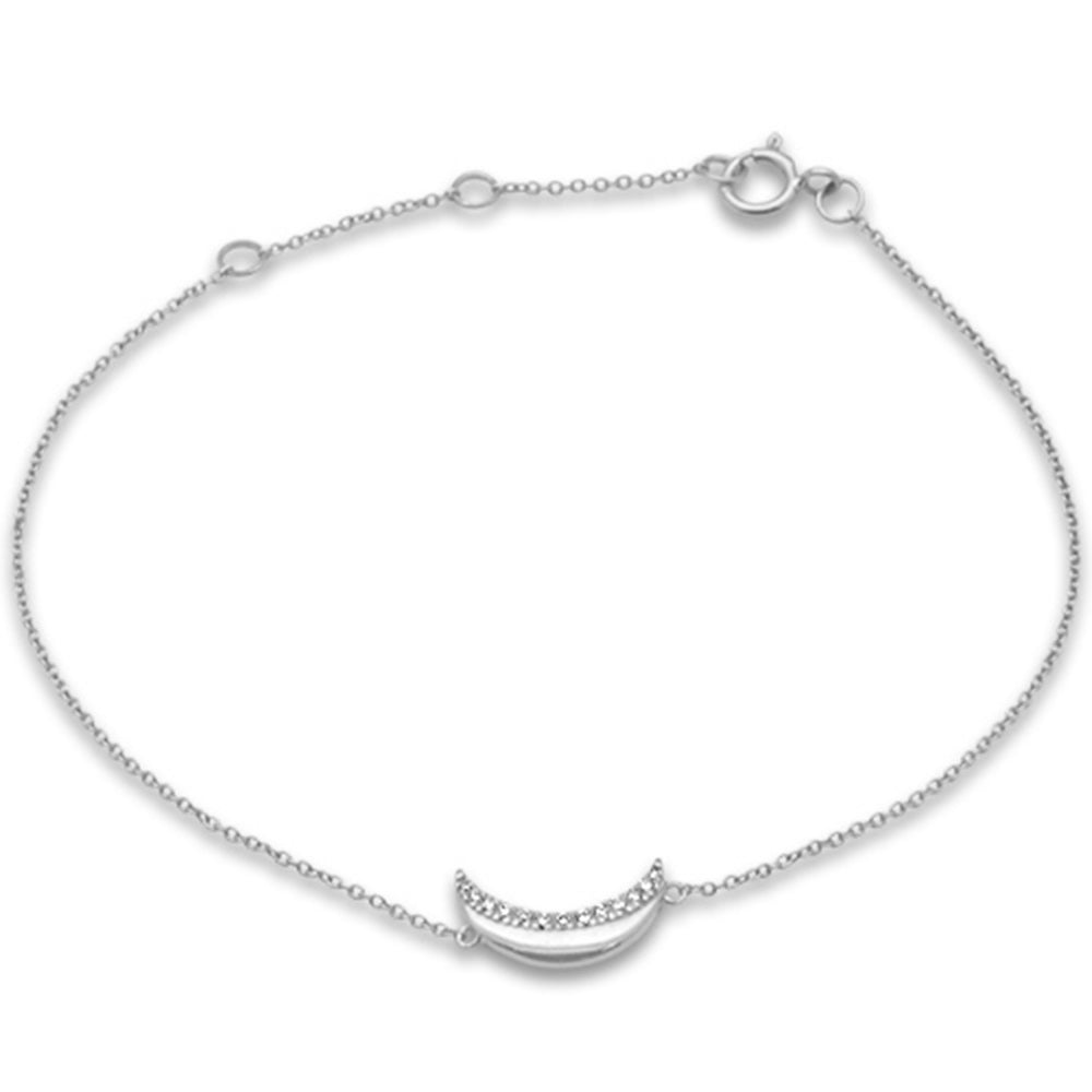 Muse Jewelry .05ct G SI 14K White Gold Diamond Half Moon Chain Bracelet 7" Long Adjustable