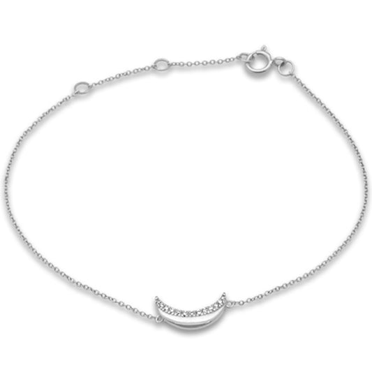 Muse Jewelry .05ct G SI 14K White Gold Diamond Half Moon Chain Bracelet 7" Long Adjustable