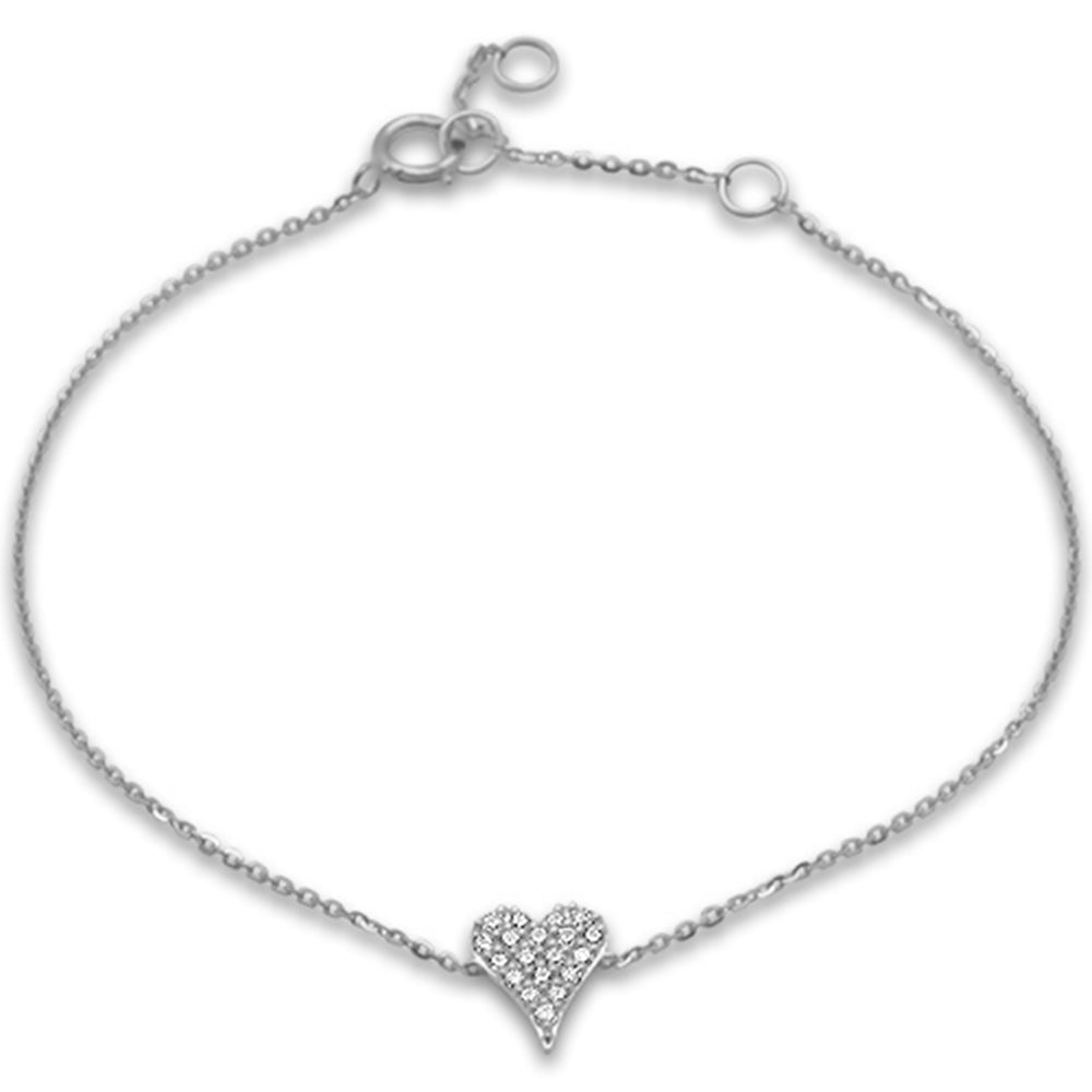 Muse Jewelry .15ct G SI 14K White Gold Diamond Heart Chain Bracelet 7.25" Long