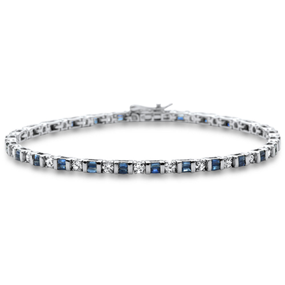 Muse Jewelry 3.25ct G SI 14K White Gold Diamond & Blue Sapphire Gemstones Tennis Bracelet 7" Long