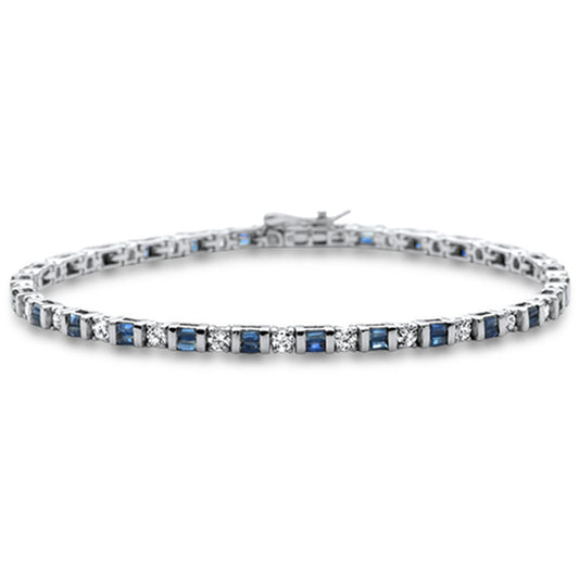 Muse Jewelry 3.25ct G SI 14K White Gold Diamond & Blue Sapphire Gemstones Tennis Bracelet 7" Long