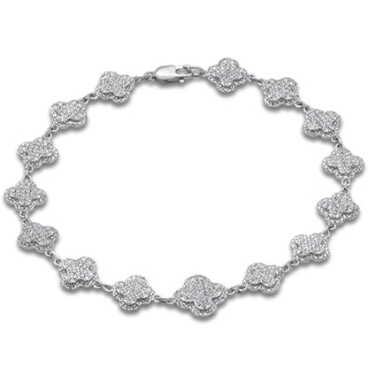 Muse Jewelry 1.19ct G SI 14K White Gold Diamond Clover Bracelet 7" Long