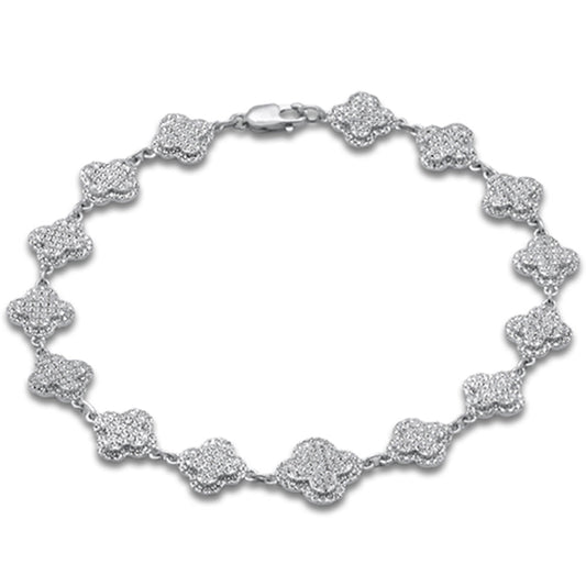 Muse Jewelry 1.19ct G SI 14K White Gold Diamond Clover Bracelet 7" Long