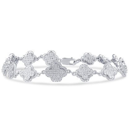 Muse Jewelry 1.19ct G SI 14K White Gold Diamond Clover Bracelet 7" Long