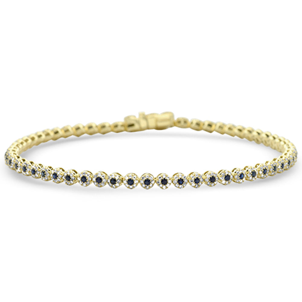 Muse Jewelry 1.87ct G SI 14K Yellow Gold Diamond & Blue Sapphire Tennis Bracelet 7.25" Long