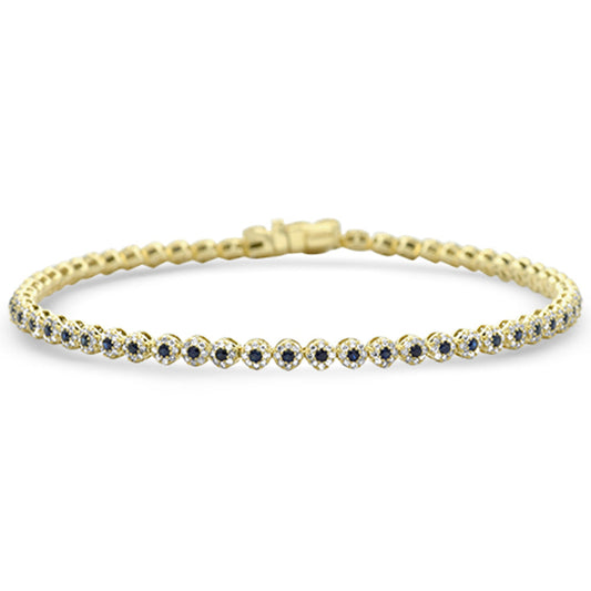 Muse Jewelry 1.87ct G SI 14K Yellow Gold Diamond & Blue Sapphire Tennis Bracelet 7.25" Long