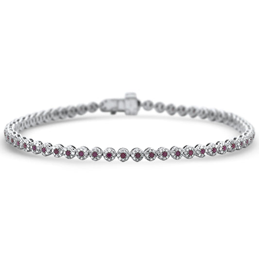 Muse Jewelry 1.89ct G SI 14K White Gold Diamond & Ruby Gemstones Tennis Bracelet 7.25" Long