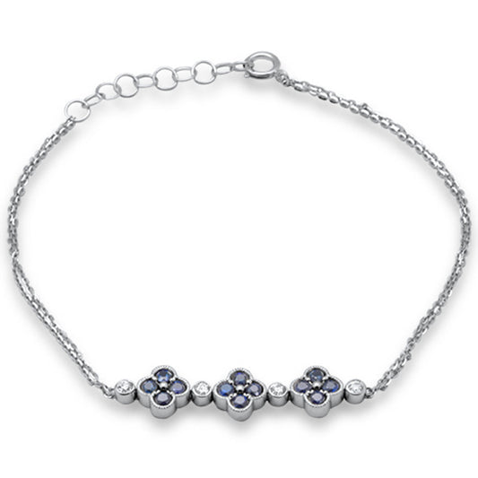 Muse Jewelry .72ct G SI 14K White Gold Diamond & Blue Sapphire Gemstones Chain Bracelet 7.25" Long Adjustable