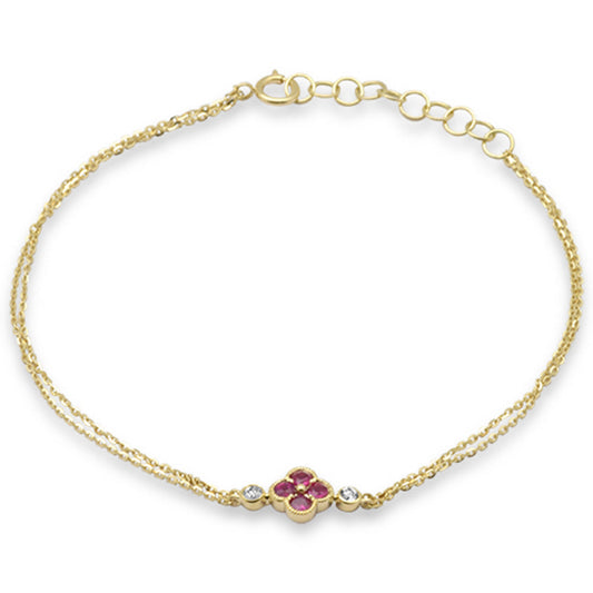 Muse Jewelry .26ct G SI 14K White Gold Diamond & Ruby Gemstones Chain Bracelet 7.25" Long