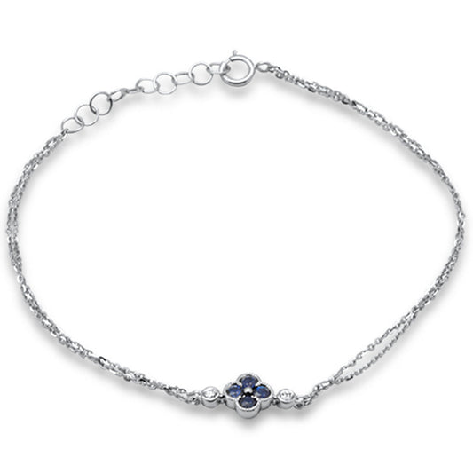 Muse Jewelry .30ct G SI 14K White Gold Diamond & Blue Sapphire Gemstones Chain Bracelet 7.25" Long