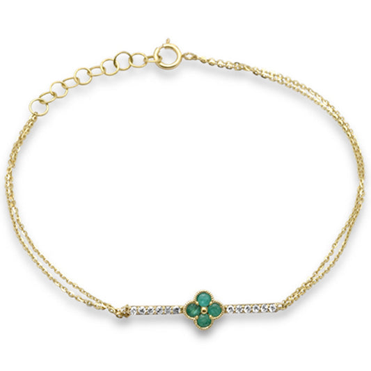 Muse Jewelry .27ct G SI 14K Yellow Gold Diamond & Emerald Gemstones Chain Bracelet 7.25" Long