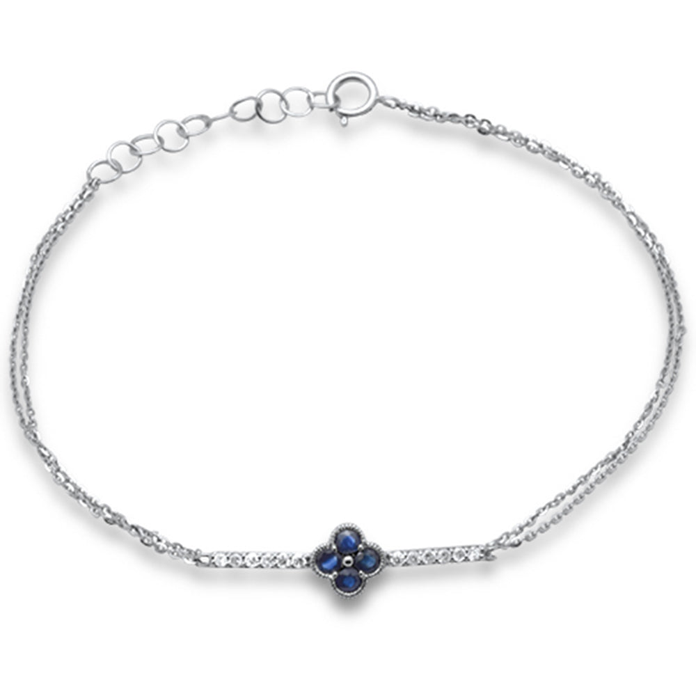 Muse Jewelry .33ct G SI 14K White Gold Diamond & Blue Sapphire Gemstones Chain Bracelet 7.25" Long