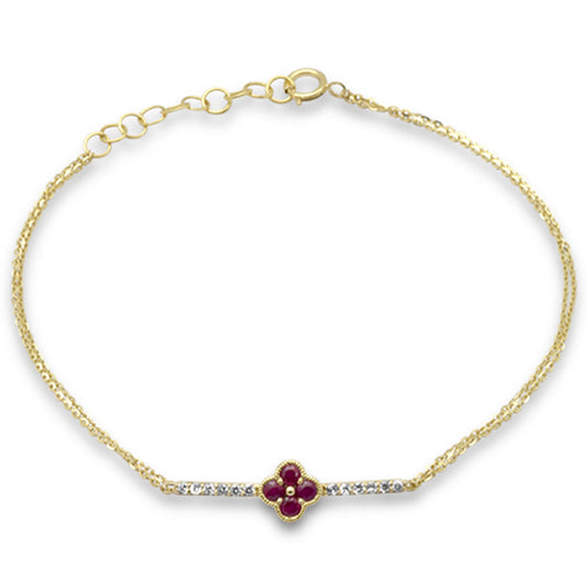 Muse Jewelry .32ct G SI 14K Yellow Gold Diamond & Ruby Gemstones Chain Bracelet 6+1" Ext Long