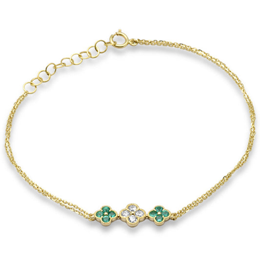 Muse Jewelry .32ct G SI 14K Yellow Gold Diamond & Emerald Gemstones Chain Bracelet 7.25" Long