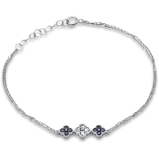 Muse Jewelry .43ct G SI 14K White Gold Diamond & Blue Sapphire Gemstones Chain Bracelet 7.25" Long