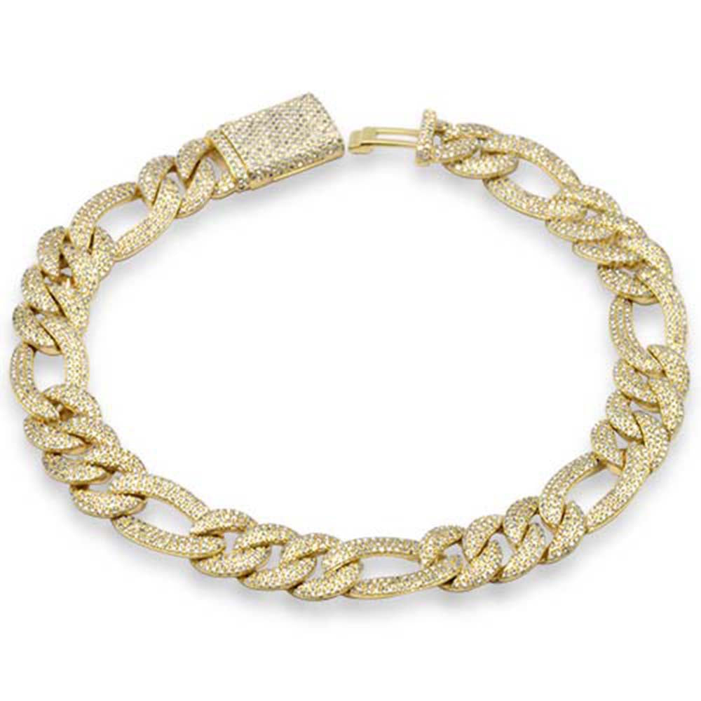 Muse Jewelry 2.67ct G SI 14K Yellow Gold 9mm Figaro Diamond Bracelet 8" Long