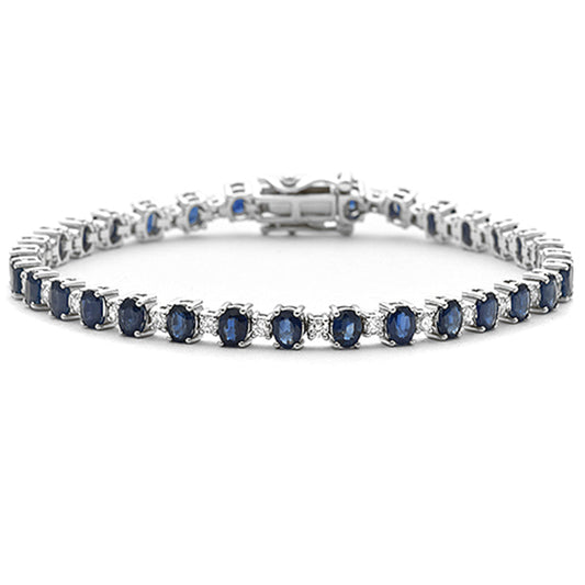Muse Jewelry 8.42ct G SI 14K White Gold Diamond & Blue Sapphire Gemstones Bracelet 7" Long