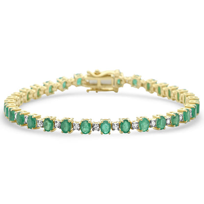 Muse Jewelry 6.85ct G SI 14K Yellow Gold Diamond & Emerald Gemstones Bracelet 7" Long