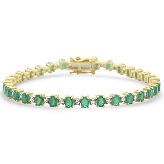 Muse Jewelry 6.85ct G SI 14K Yellow Gold Diamond & Emerald Gemstones Bracelet 7" Long
