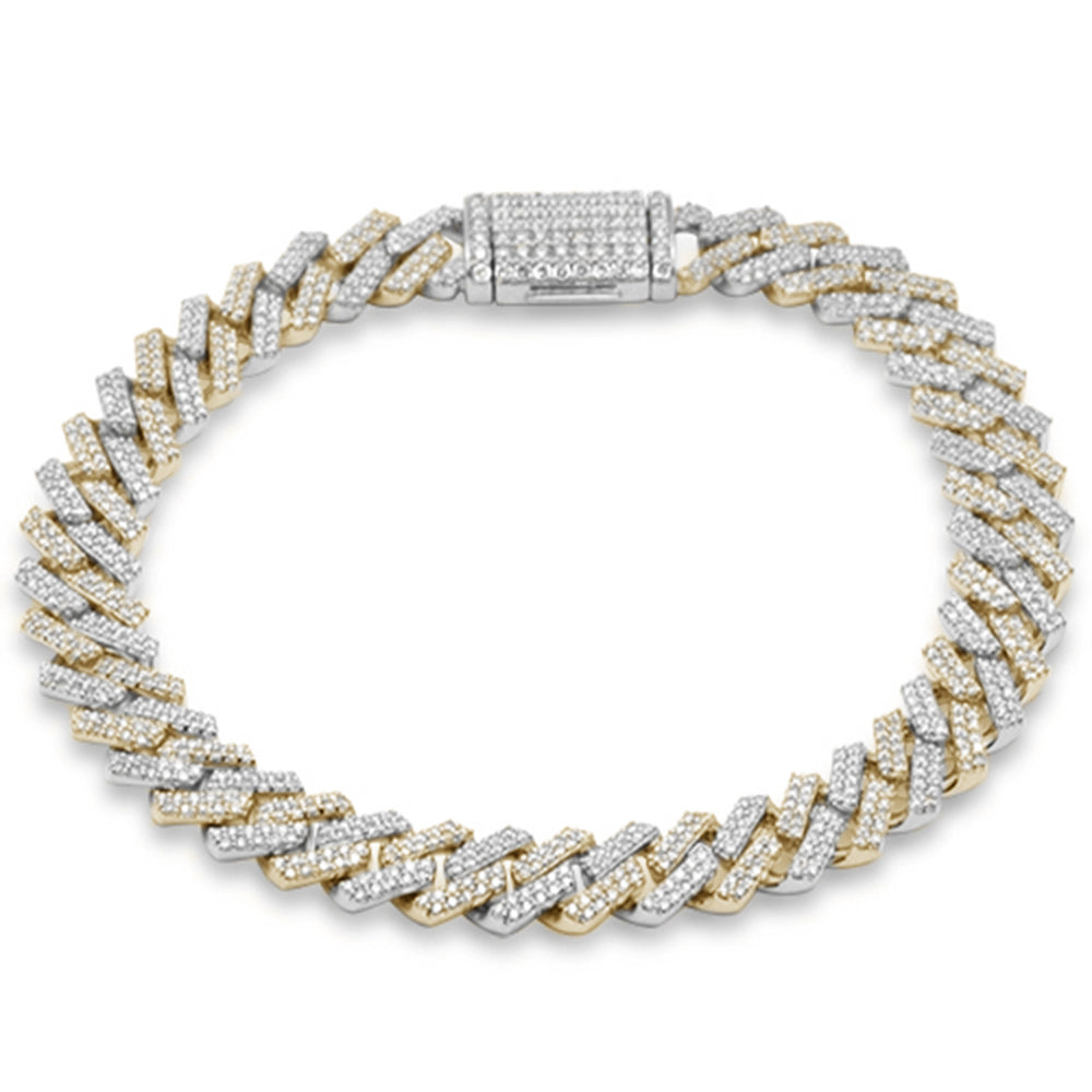 Muse Jewelry 7MM 2.00ct G SI 14K Two Tone Gold Diamond Micro Pave Cuban Square Link Bracelet 8"