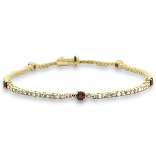 Muse Jewelry 2.39ct G SI 14K Yellow Gold Diamond & Ruby Gemstone Bracelet 7" Long
