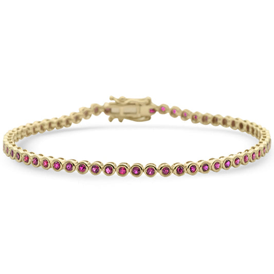 Muse Jewelry 1.87ct G SI 14K Yellow Gold Ruby Gemstone Bezel Set Bracelet 7" Long