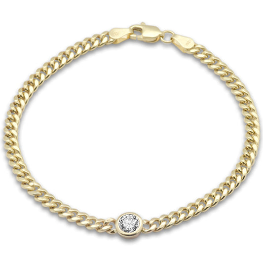 Muse Jewelry .51ct G SI 14K Yellow Gold Round Diamond Cuban Bracelet 7" Long