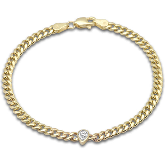 Muse Jewelry .31ct G SI 14K Yellow Gold Pear Shape Diamond Cuban Bracelet 7" Long