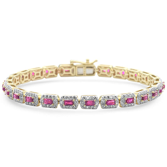 Muse Jewelry 5.23ct G SI 14K Yellow Gold Diamond & Ruby Gemstones Bracelet 7" Long