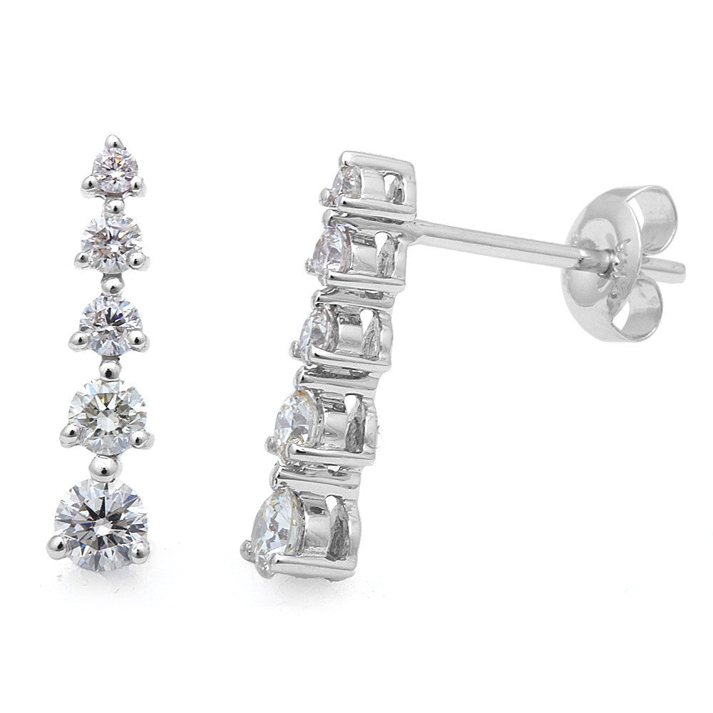 Muse Jewelry .55cts 5 Round Diamond Journey Stud Earrings Drop Dangle 14kt White Gold