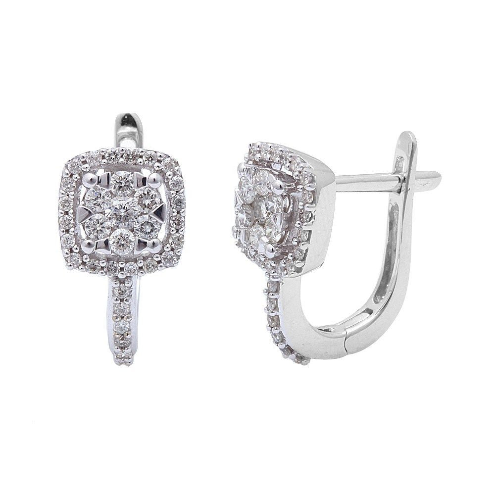 Muse Jewelry .50ct Princess Shaped Diamond Hoop Earrings 14kt White Gold