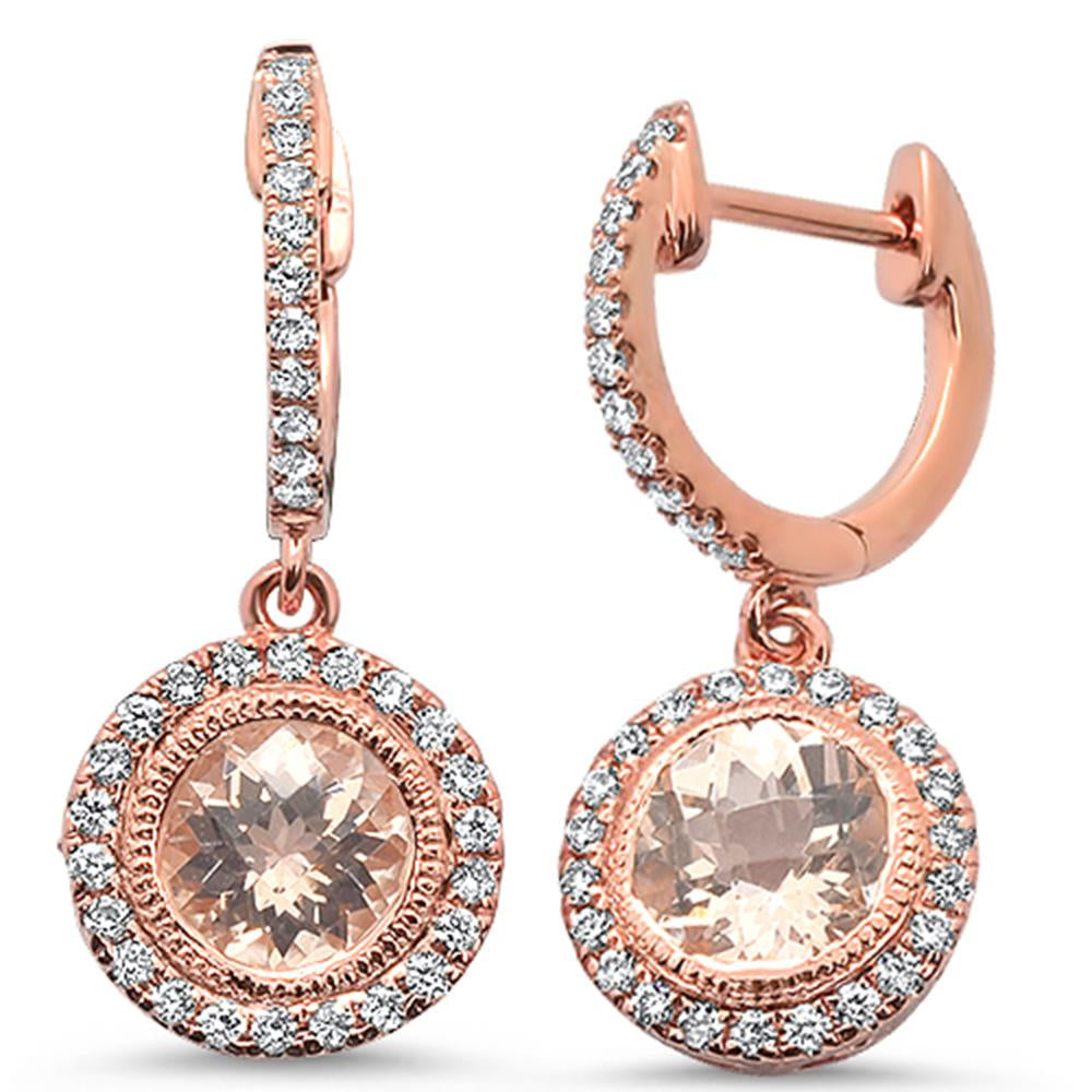 Muse Jewelry 2.67cts 14k Rose Gold Round Morganite & Diamond Drop Dangle Earrings