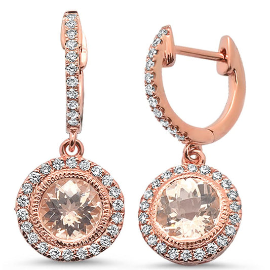 Muse Jewelry 2.67cts 14k Rose Gold Round Morganite & Diamond Drop Dangle Earrings
