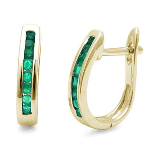 Muse Jewelry .23ct G SI 14K Yellow Gold j Hoop Natural Emerald Earrings